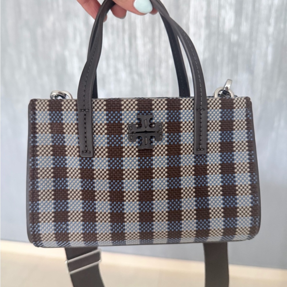 Tory Burch Brown and Gray Plaid Crossbody Bag
